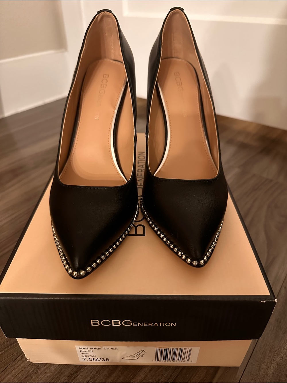 BCBGeneration Black Pointed Toe Stud-Trim Pumps